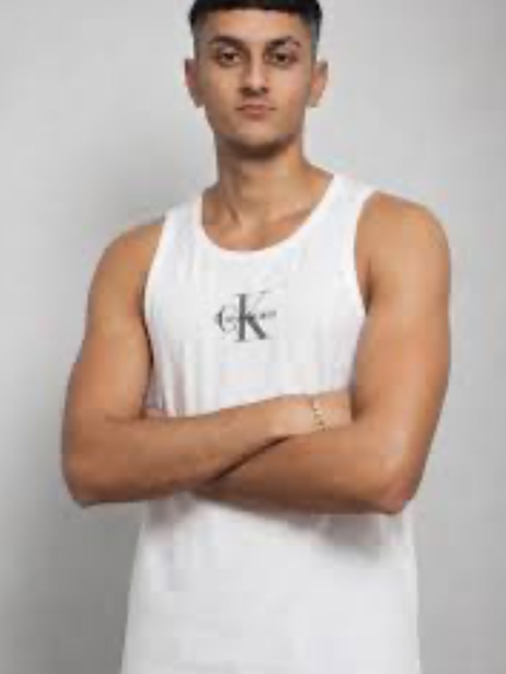 CALVIN KLEIN Jeans Men’s Monogram Logo Graphic White Tank Top | L